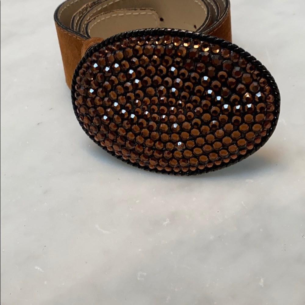 RETRO RHINESTONE BROWN LEATHER BELT SIZE SMALL